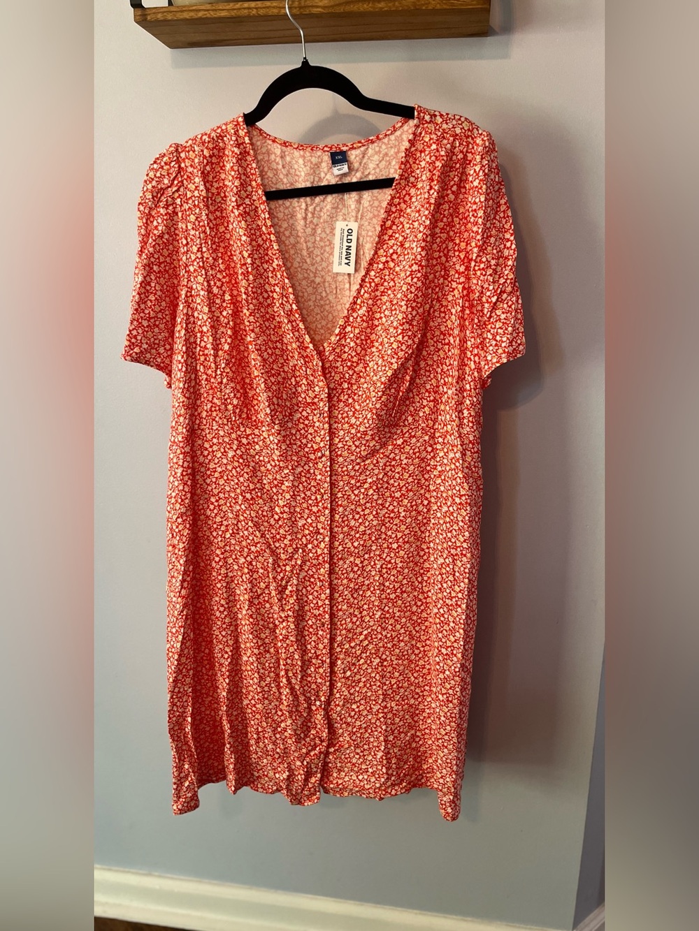 Old Navy Red Floral Dress XXL NWT V Neck Short Sleeve Summer Mini